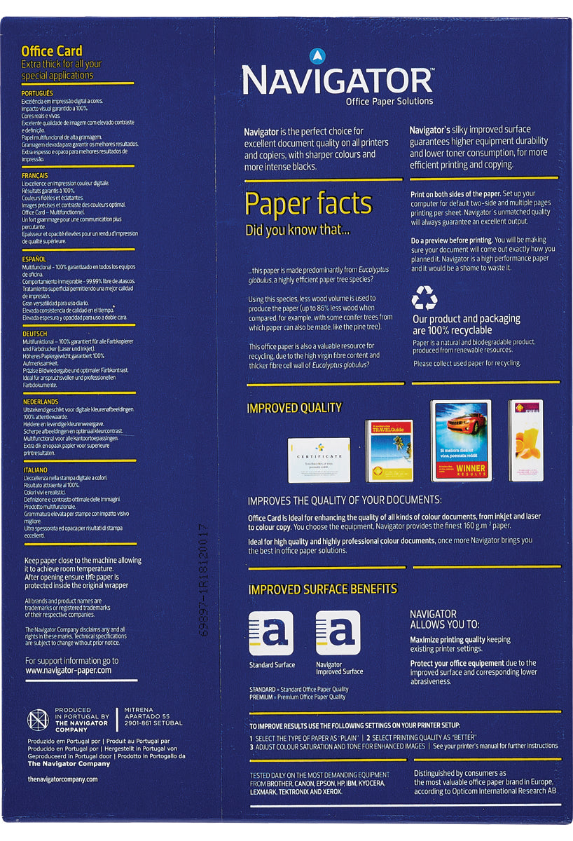Navigator Office Card 160 GSM - 250 Sheet Pack Back